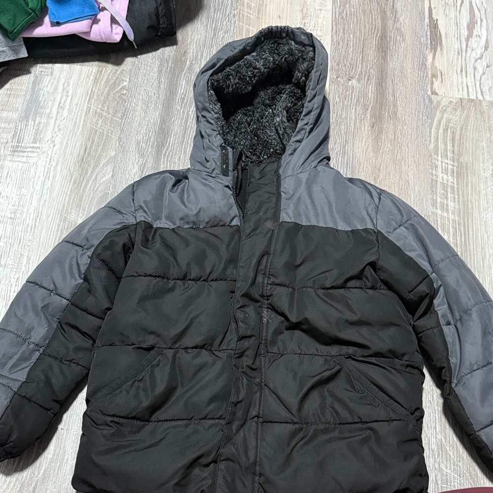 Kids Black and Gray Hooded puffer Jacket